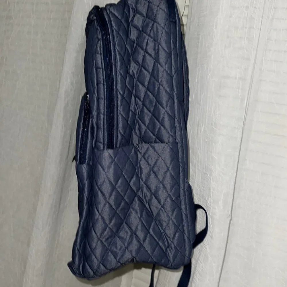 Vera Bradley Denim Moonlight Navy Large Laptop Essential Quilted Backpack 31L